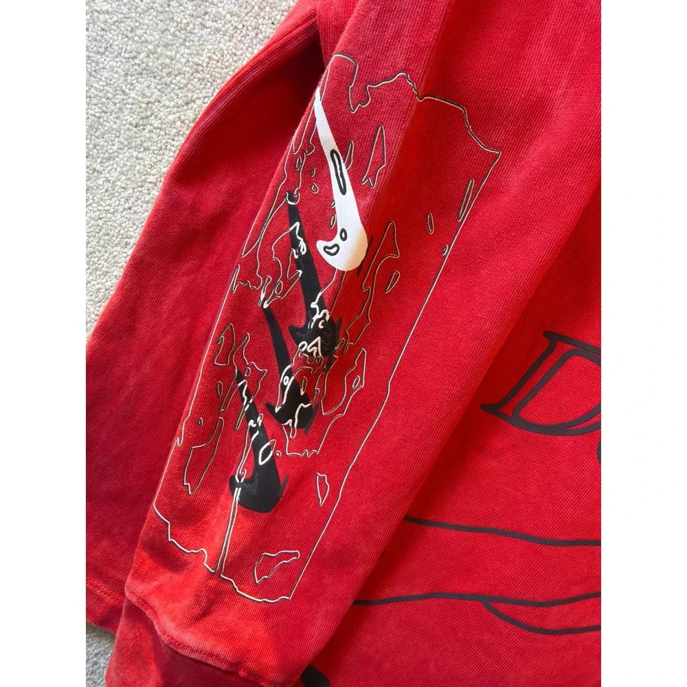 Nike‎ Long Sleeve Shirt Mens Medium Red Distorted Swoosh Wash Drip Heavyweight